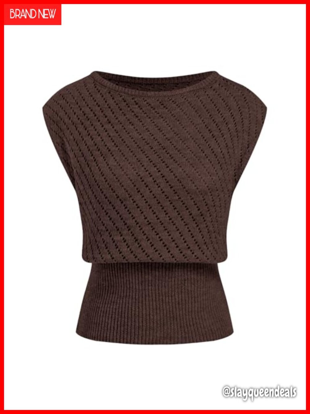 Womens Knit Vest Crew Neck Hollow Out Ribbed Waist Summer Pullover Top